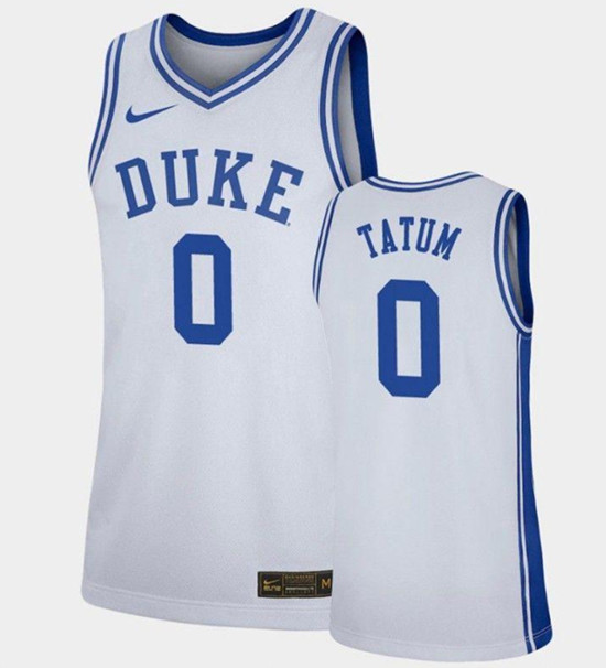 Men's Duke Blue Devils #0 Jayson Tatum White Stitched Basketball Jersey